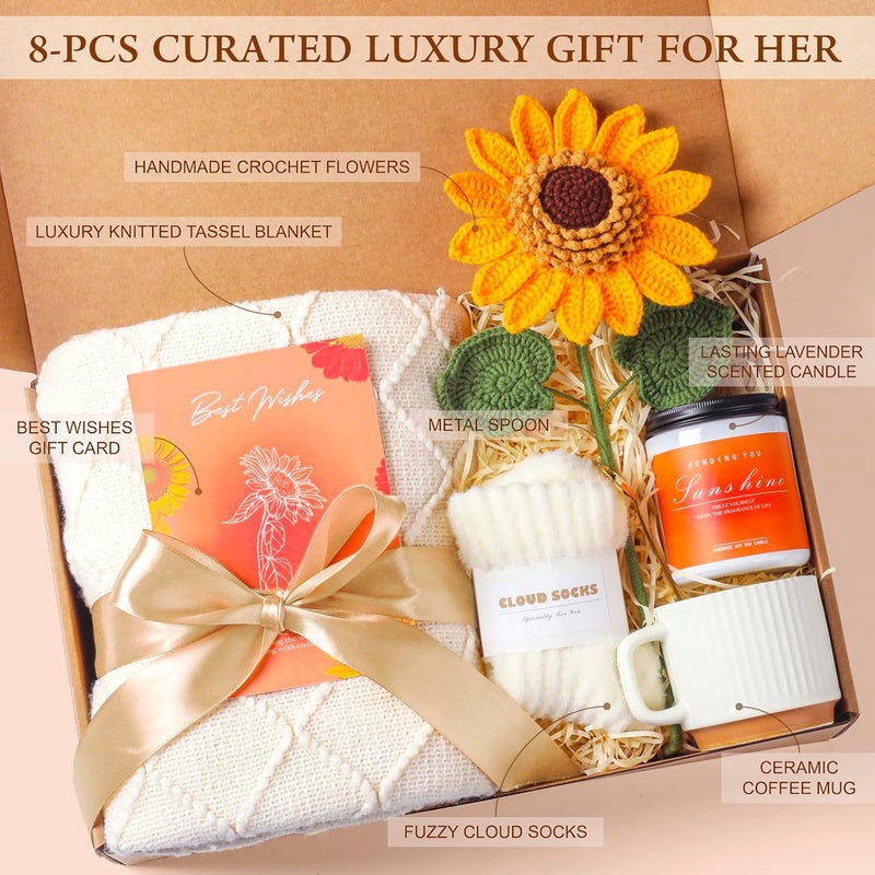 oolevassy Sunflower Gifts for Women, Care Package for Women, Birthday Box for Woman, Hug in A Box, Get Well Basket, Birthday Gift Set, Self Care Gift Basket for Mom Her Friend Sister Wife Grandma - Image 2